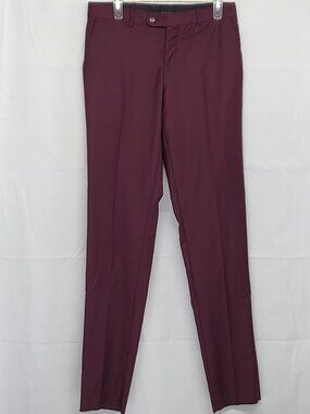 Vercini  Mens Dress Pants Trouser Slim Fit 32 X 36 Raw Hem Lined Burgandy
